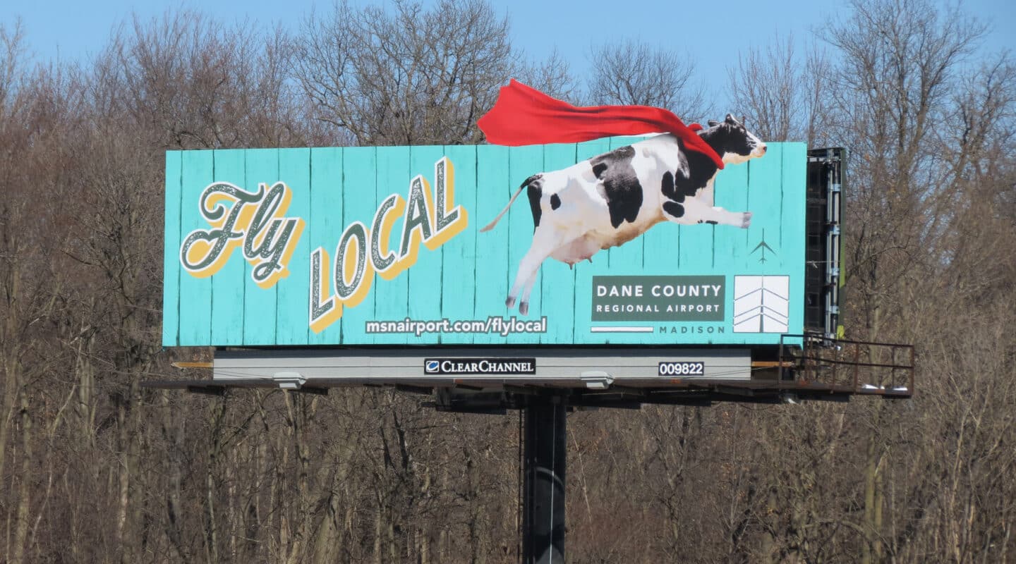 Clear Channel Outdoor Cow flying billboard