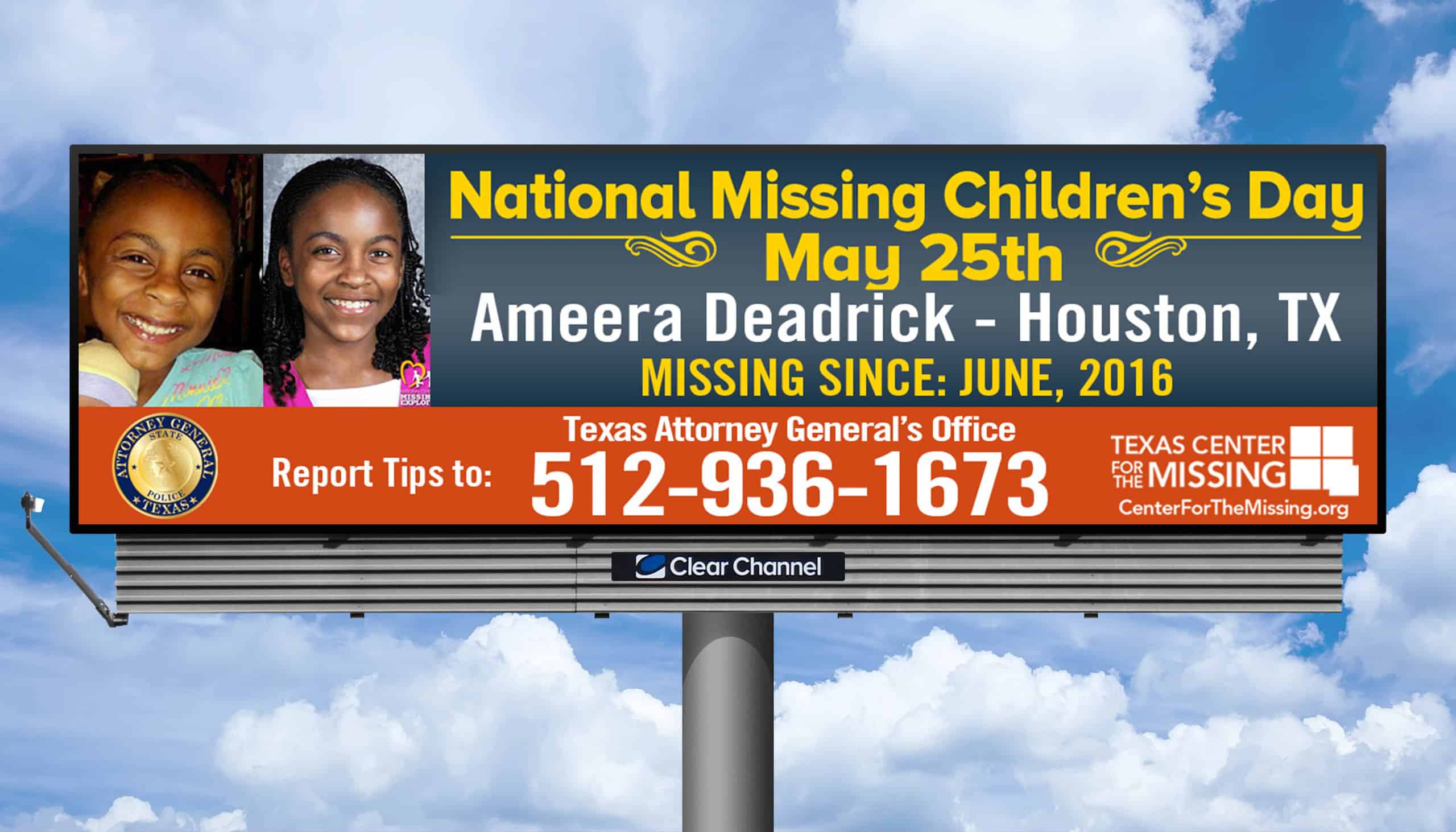 Houston Missing Children's Day and CCO Billboard
