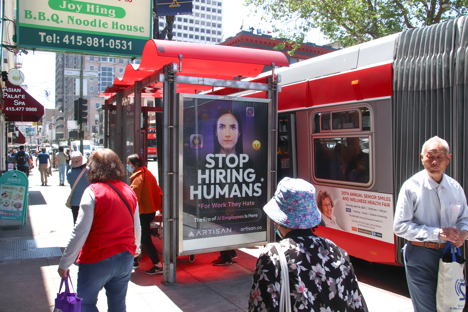 Oakland Bus Stop, Stop Hiring Humans (for work they hate), Campaign Artisan