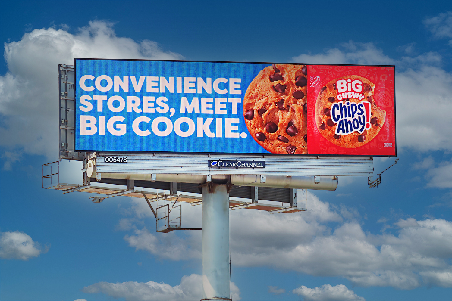 Chips Ahoy billboard for cookies in convenience stores.