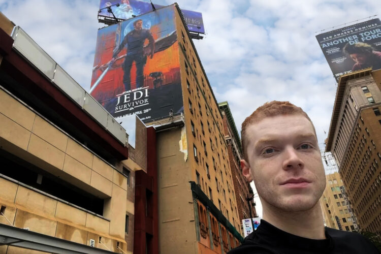 Cameron Monaghan, who plays Cal Kestis in EAs Star Was Jedi: Survivor taking a selfie